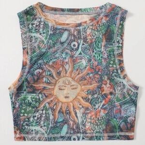 NWOT SHEIN EZwear Graphic Print Mesh Tank Top Size XS